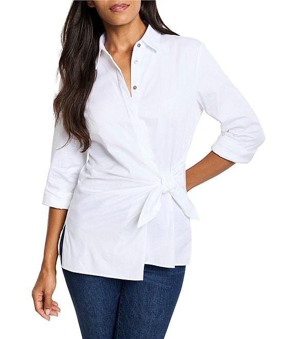 NIC + ZOE Half Button Collar Neck Long Sleeve Side Tie Top Product Image