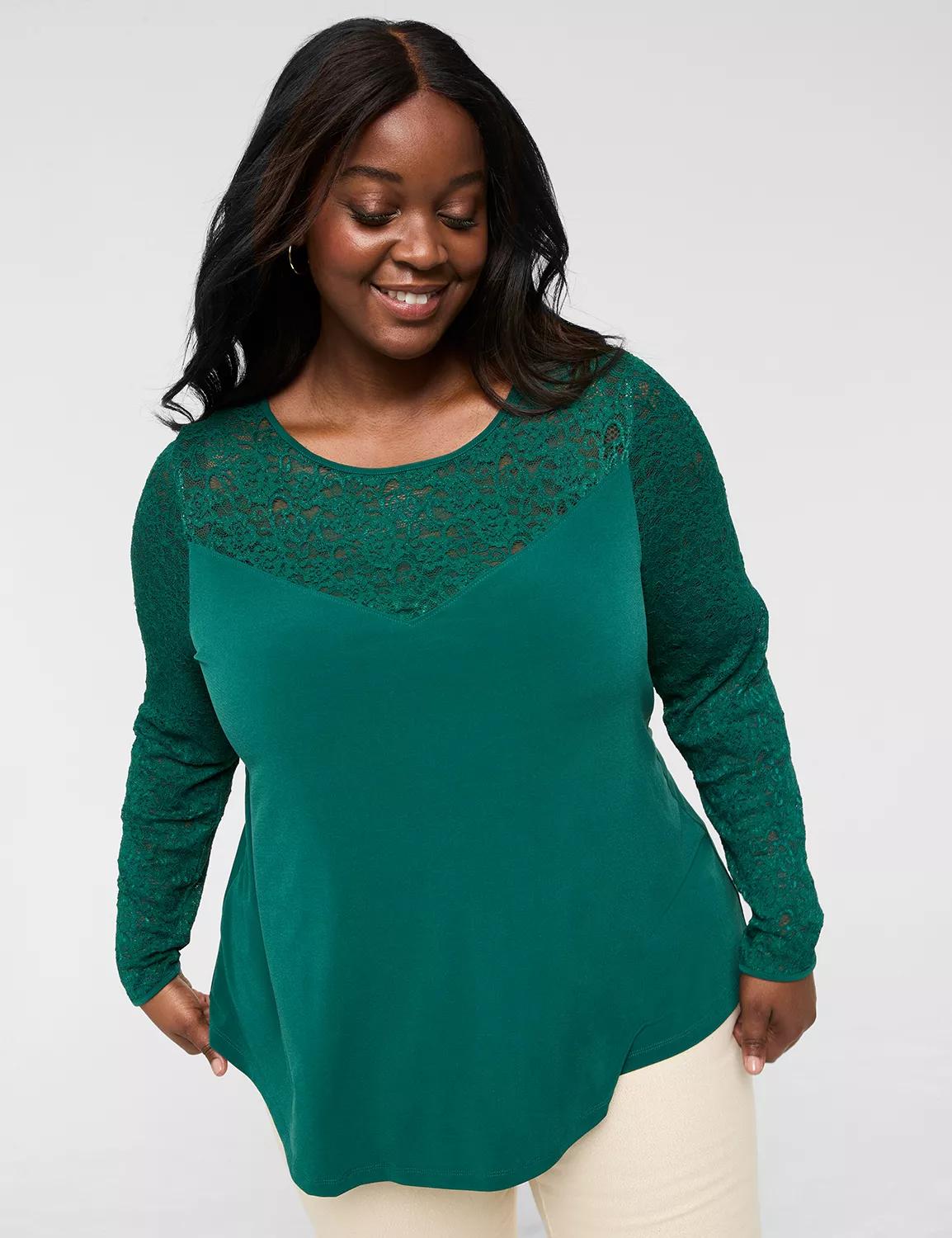 Sweetheart-Neck Lace & Jersey Top Product Image