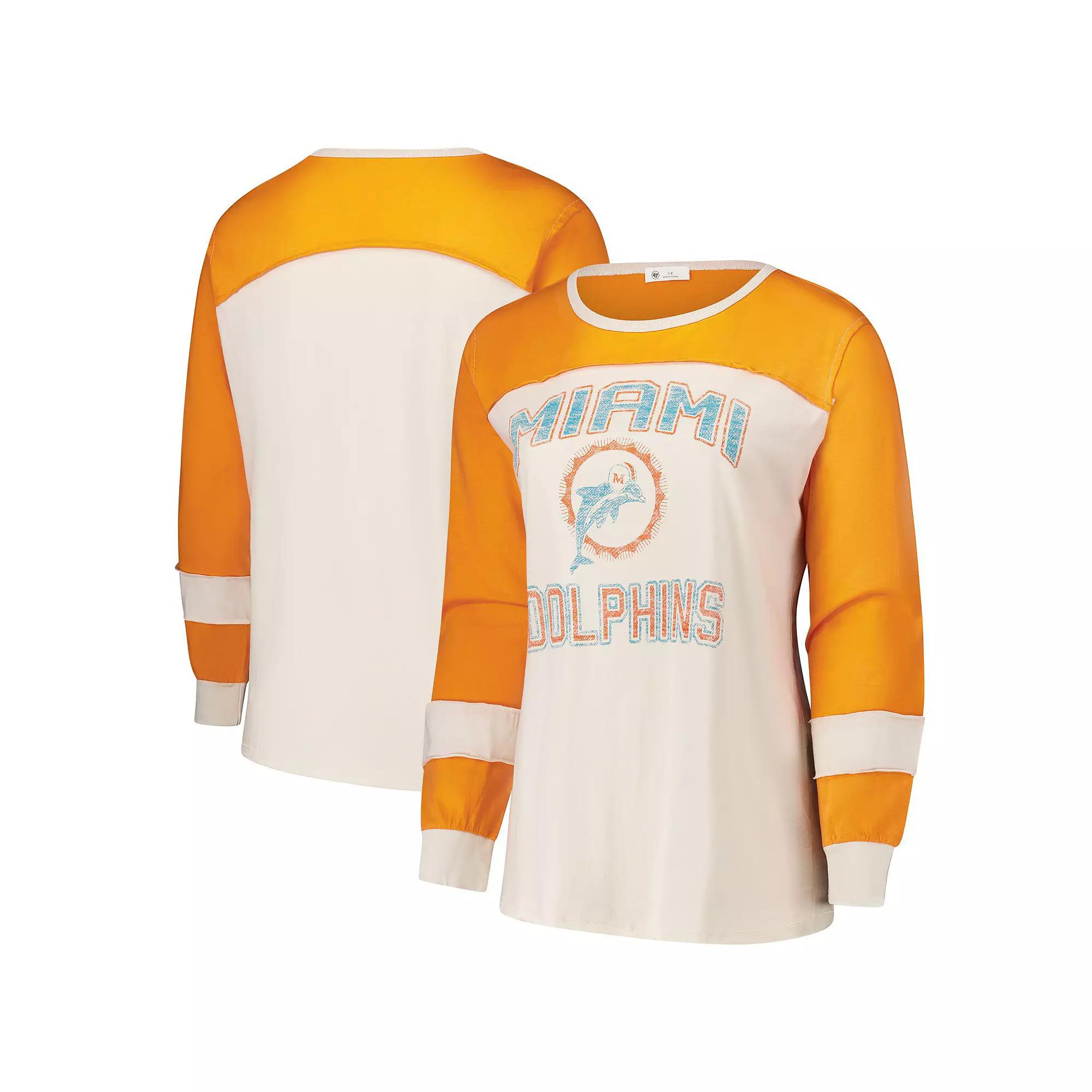 Women's Profile Cream/Orange Miami Dolphins Double Header Curve Toni Long Sleeve T-Shirt,  Product Image