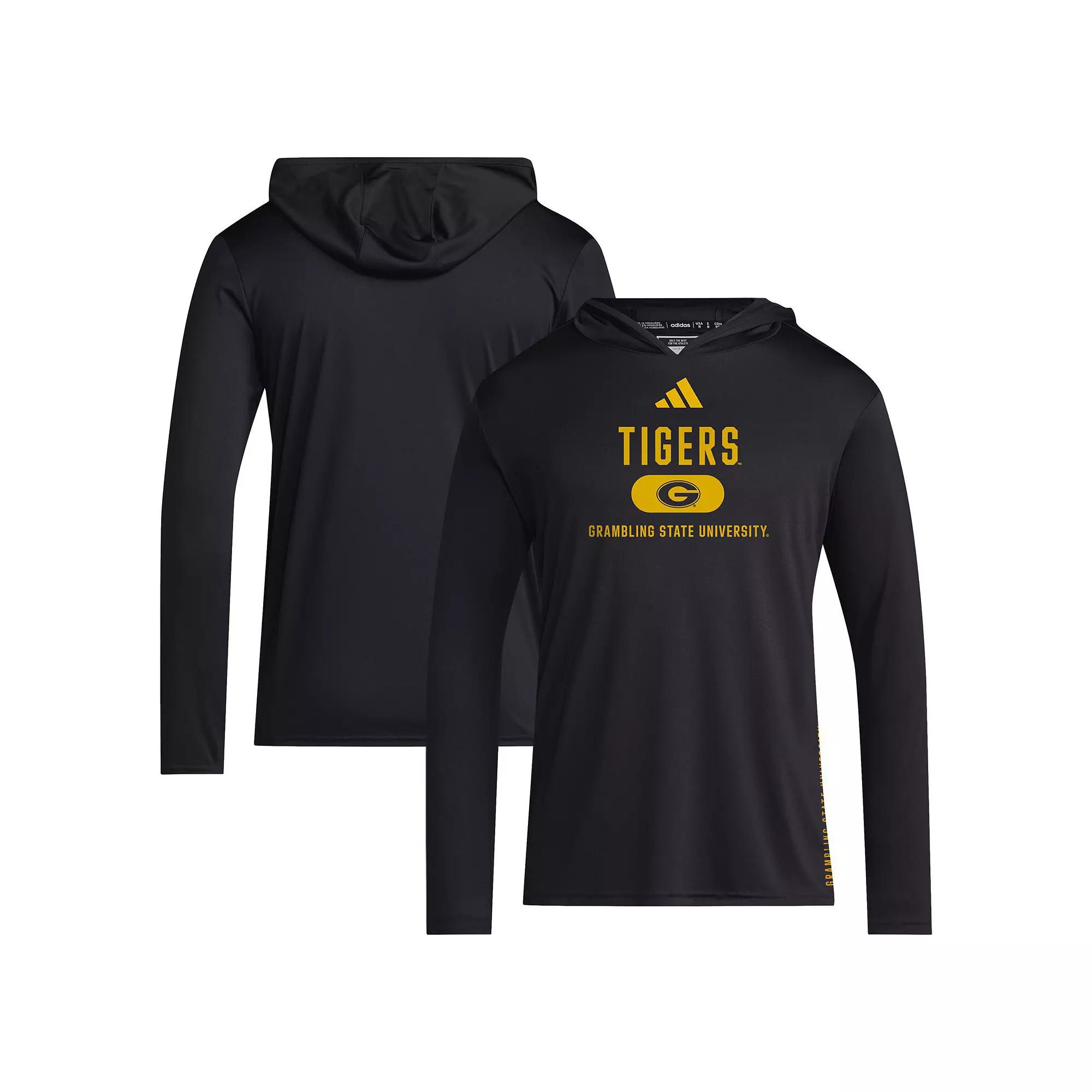 Men's adidas Black Grambling Tigers 2024 Sideline Hooded Long Sleeve T-Shirt,  Product Image
