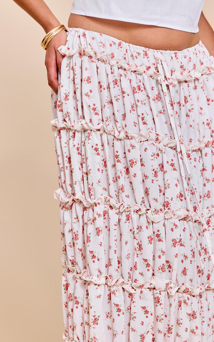 Plus Pink Ditsy Floral Print Tiered Maxi Skirt Product Image