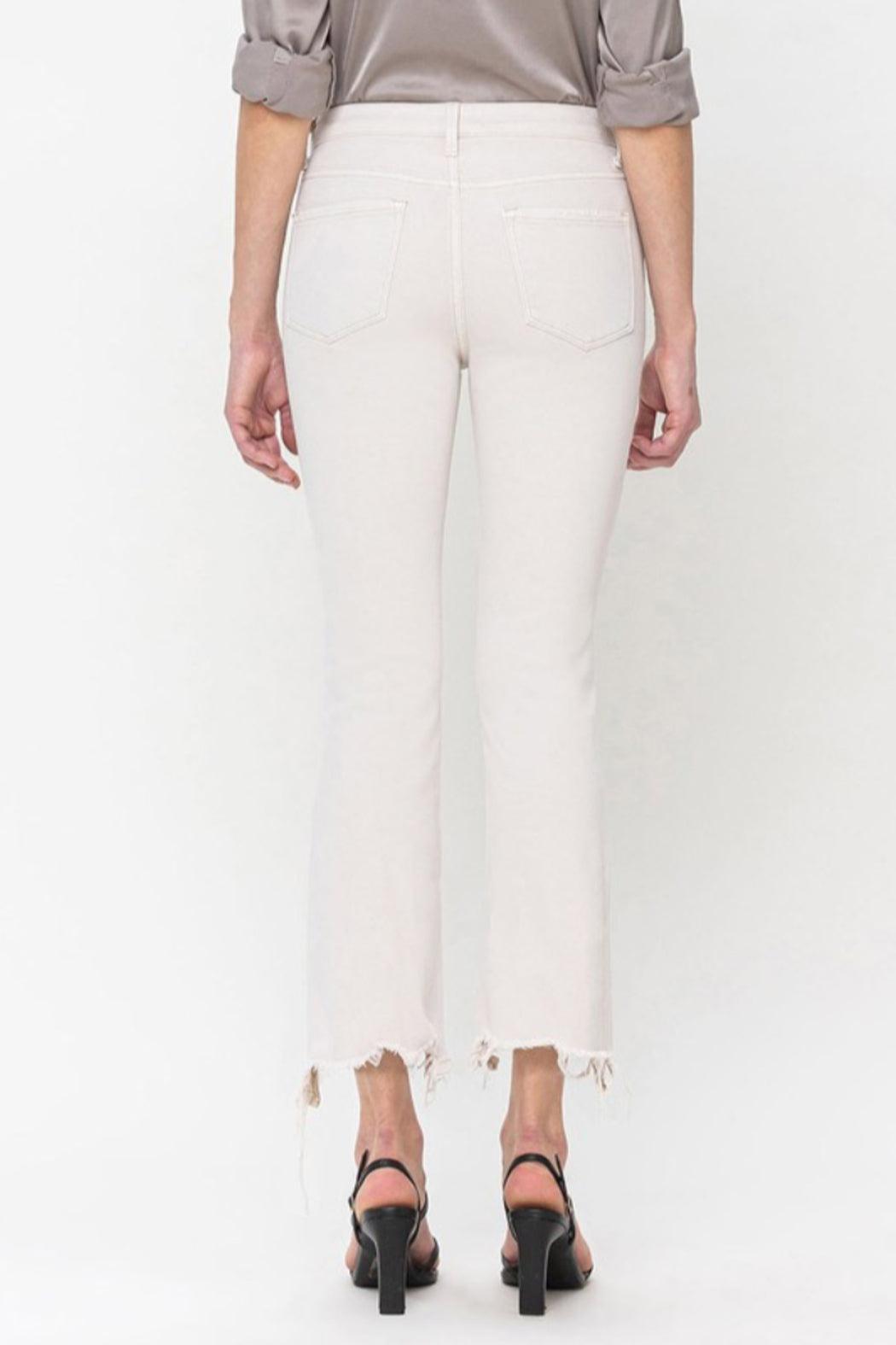 High Rise Uneven Hem Jeans Product Image