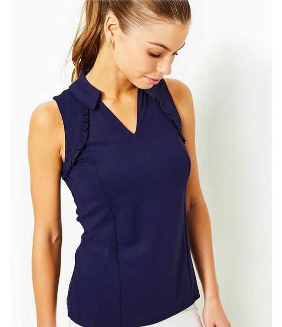 Lilly Pulitzer Martina Luxletic Knit Collared V-Neck Sleeveless Ruffle Top Product Image