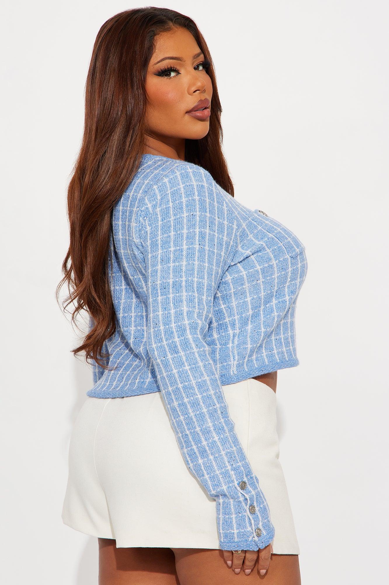 Seek Peace Checkered Hardware Cardigan - Blue/combo Female Product Image