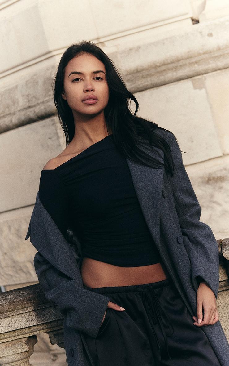 Navy Soft Touch Asymmetric Detail Long Sleeve Top Product Image