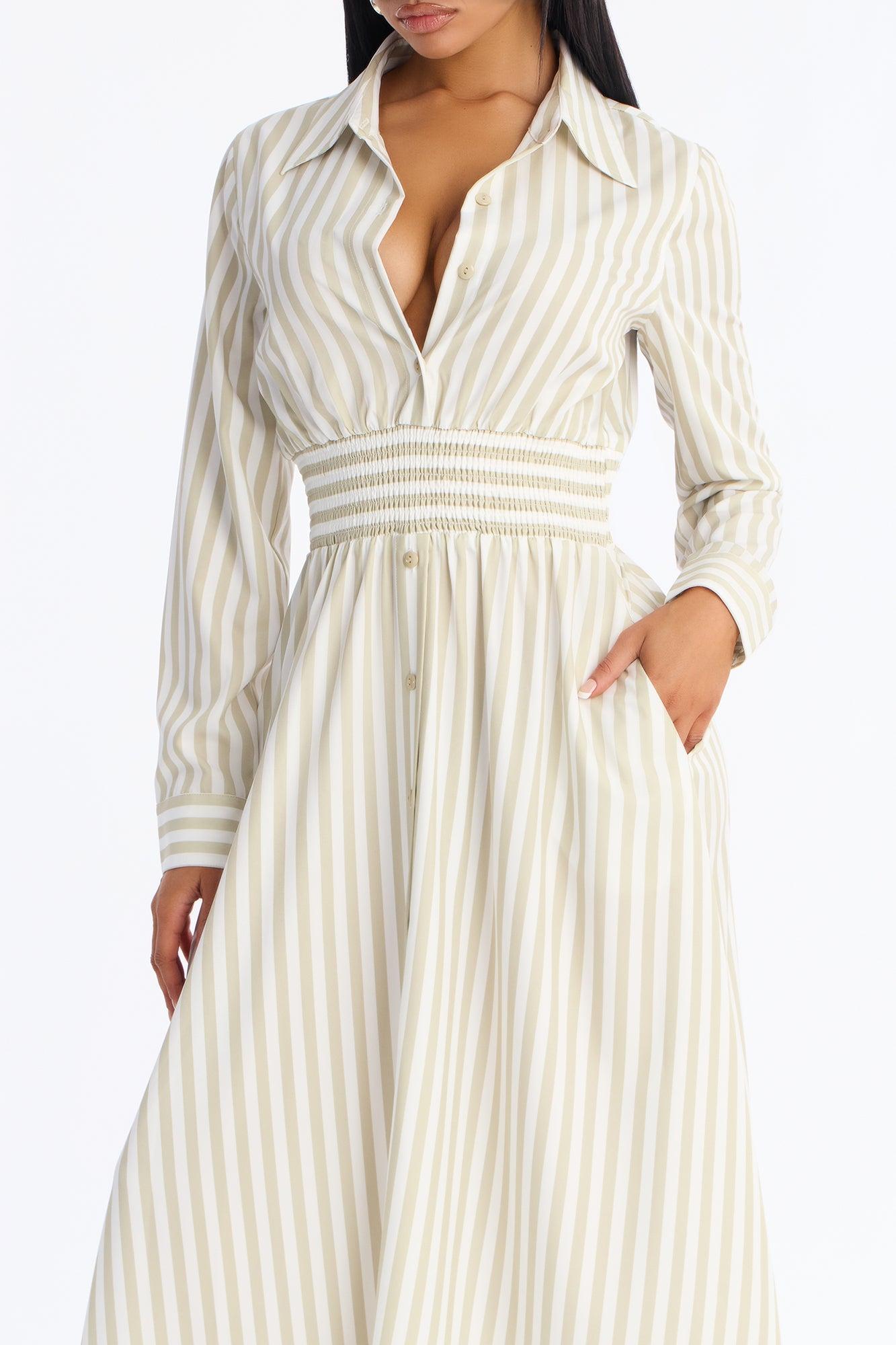 Alison Striped Maxi Shirt Dress - Khaki/combo Female Product Image
