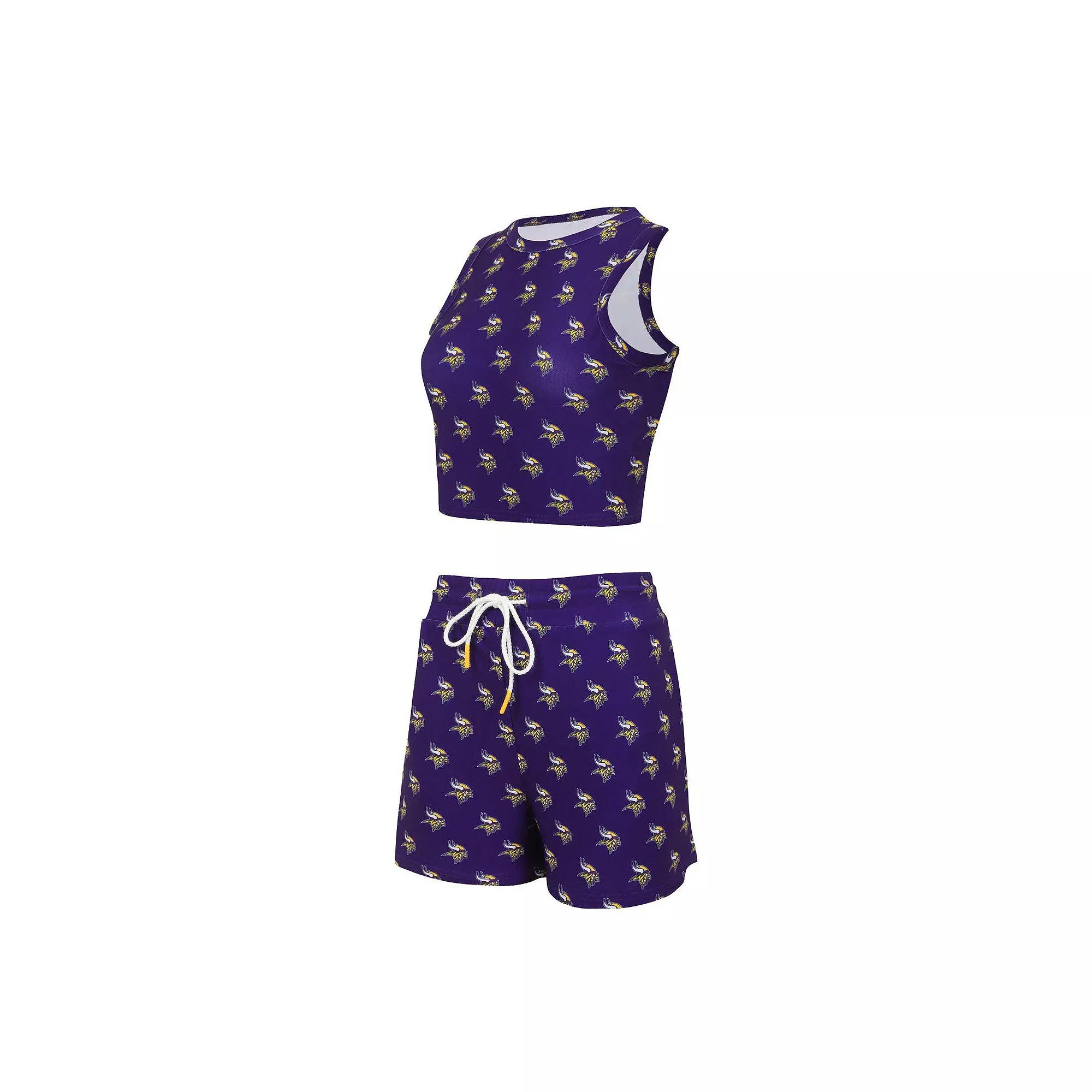 Women's Concepts Sport Minnesota Vikings Gauge Allover Print Cropped Tank Top & Shorts Sleep Set, Size: Small, Purple Product Image