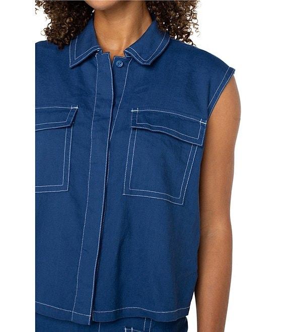 Liverpool Los Angeles Stretch Linen Blend Point Collar Sleeveless Cargo Shirt Product Image