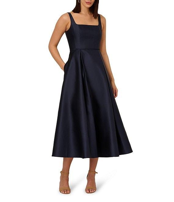 Adrianna Papell Mikado Square Neck Sleeveless A-Line Midi Dress Product Image