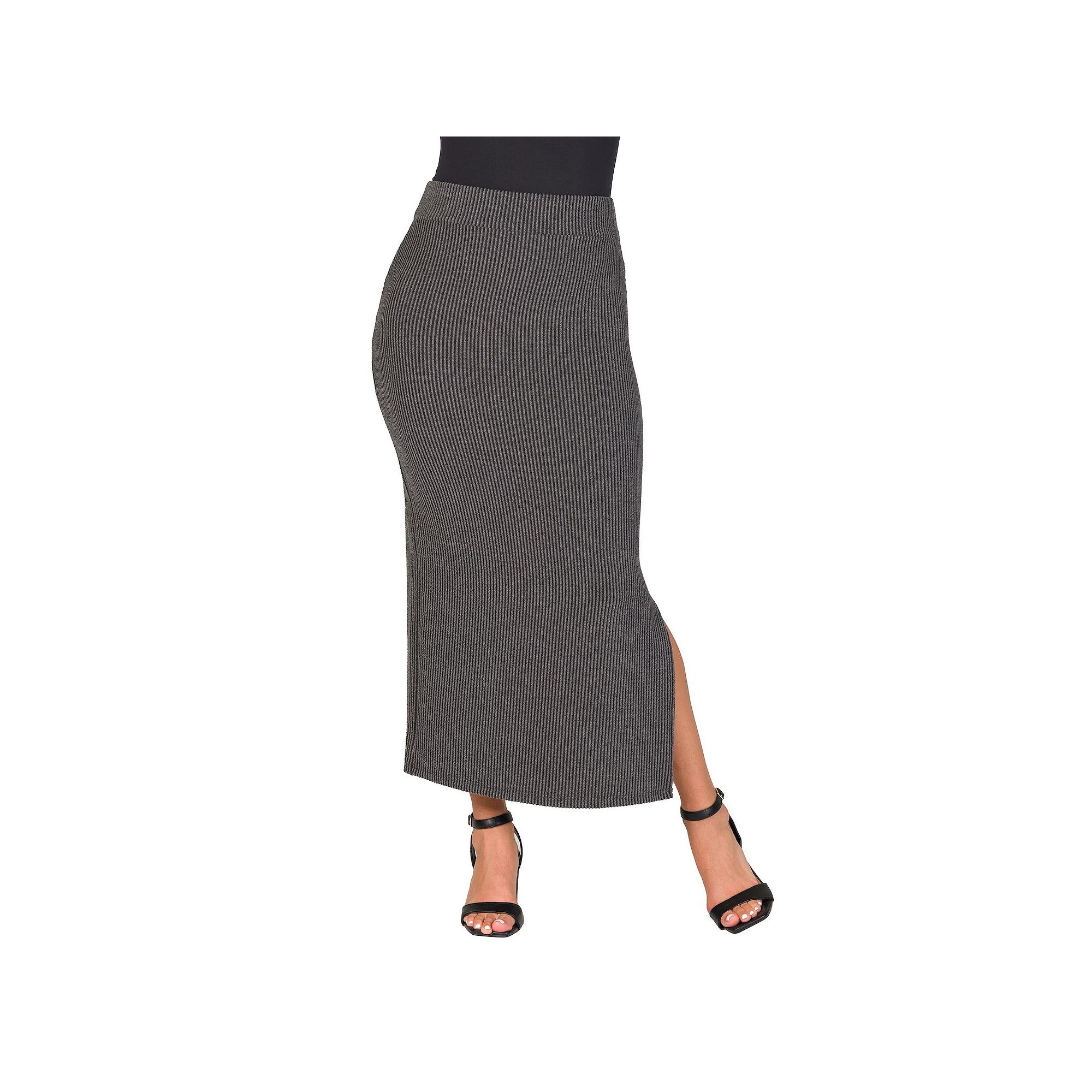 Women's 24Seven Comfort Apparel Ribbed Knit Side Slit Elastic Waist Maxi Skirt, Size: XL, Black Product Image