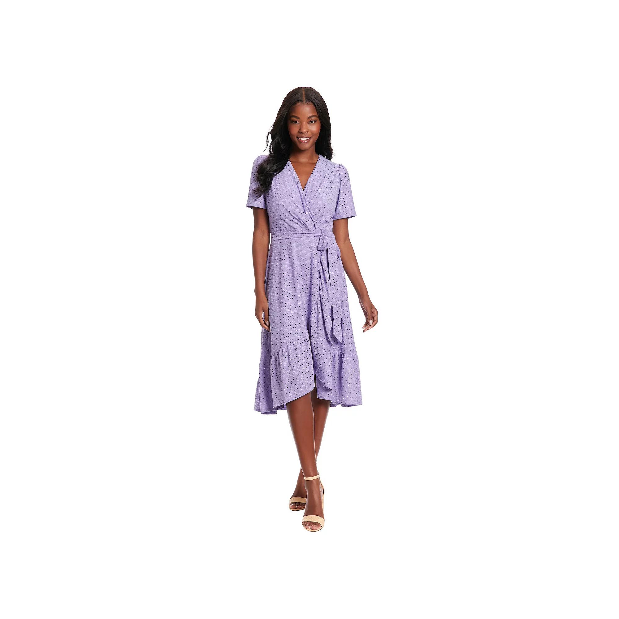 Women's London Times Eyelet Ruffled Wrap Dress,  Product Image
