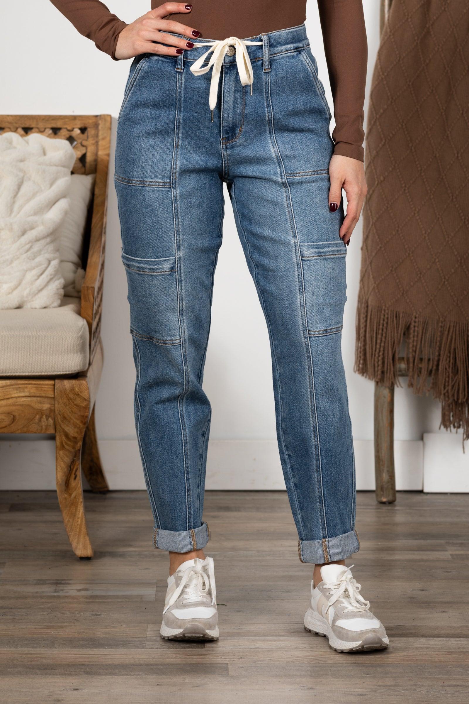 Judy Blue Medium Wash Cuffed Cargo Joggers Product Image