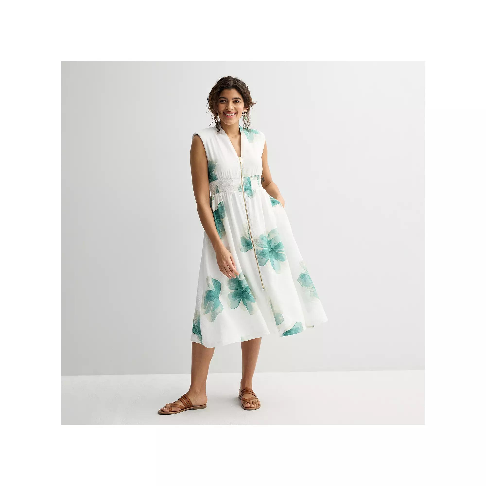 Women's Nine West Zip Front Midi Dress, Size: XS, White Anna Blooms Product Image