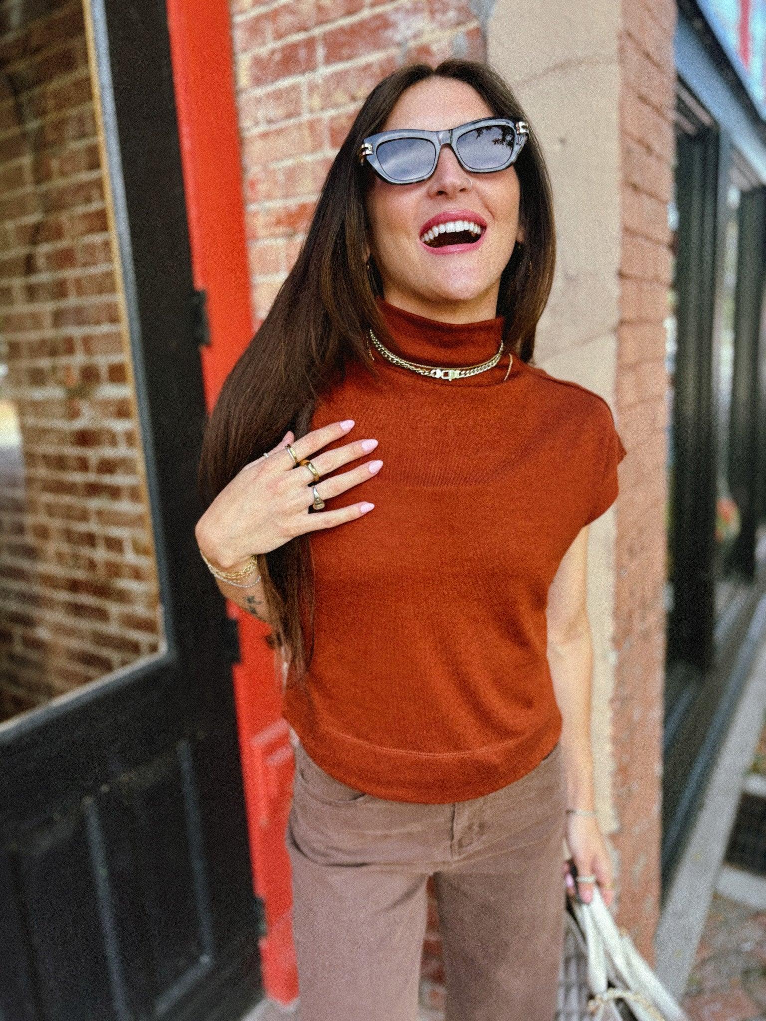 Rust Mock Neck Pullover Product Image