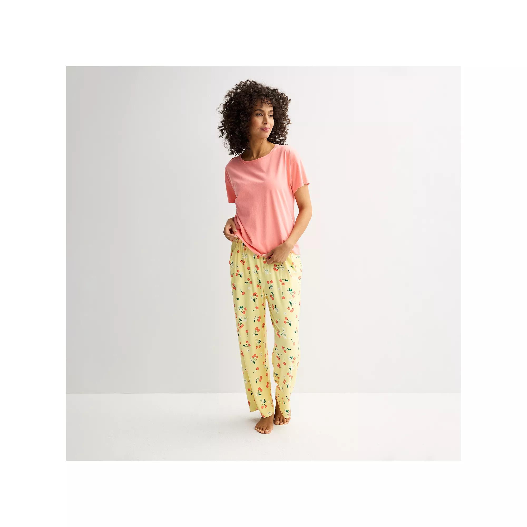 Women's Sonoma Goods For Life® 2-pc. Mom's Day Pajama Top & Pajama Bottoms Set, Size: XL, Yellow Red Product Image