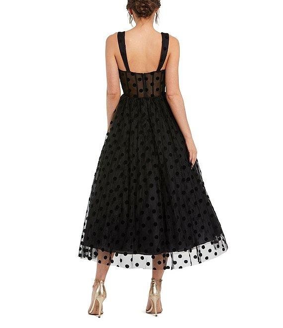 Mac Duggal Polka Dot Net Bustier Sweetheart Neckline A-Line Midi Dress Product Image