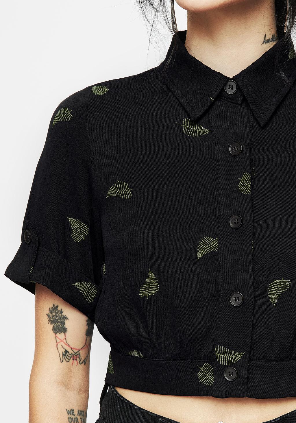 Osmunda Fern Embroidered Short Sleeve Crop Shirt Product Image