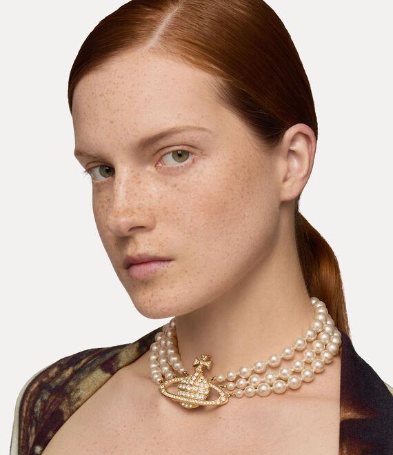 Three Row Pearl Bas Relief Choker Product Image