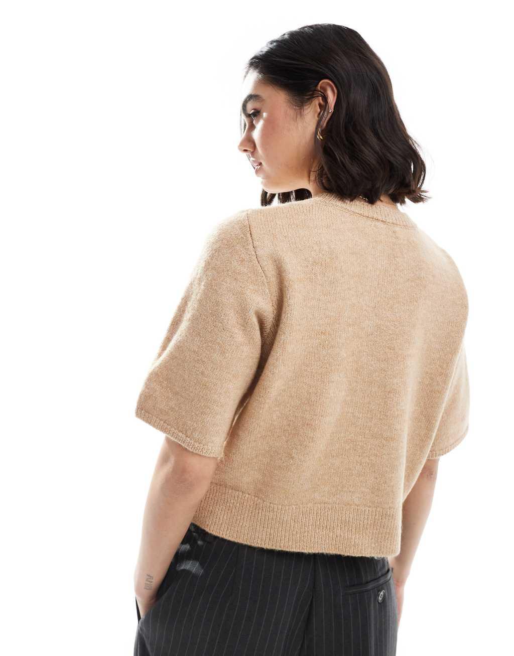 ASOS DESIGN knitted half sleeve cardigan in mocha Product Image