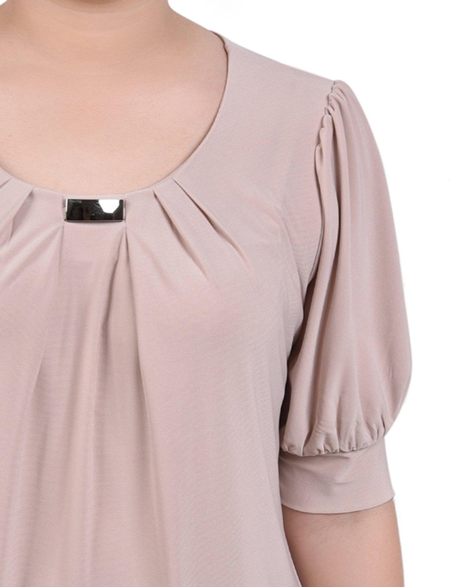 Oxford Tan Short Sleeve Balloon Sleeve Top With Hardware Product Image