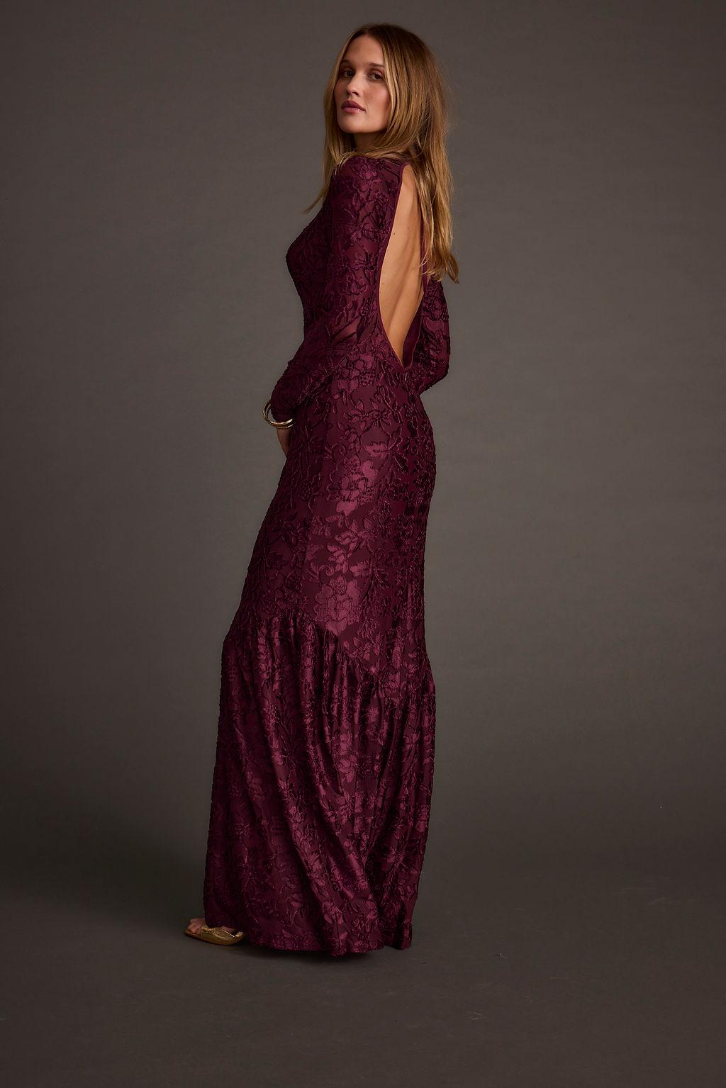 Angela Mulberry Velvet Burnout Long Sleeve Maxi Dress Product Image