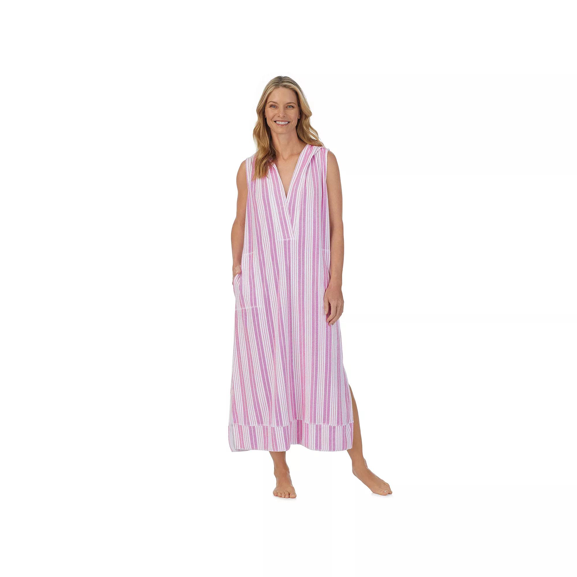 Women's Stan Herman Baby Terry Hooded Maxi Robe, Size: Large, Cloud Gray Stripe Product Image