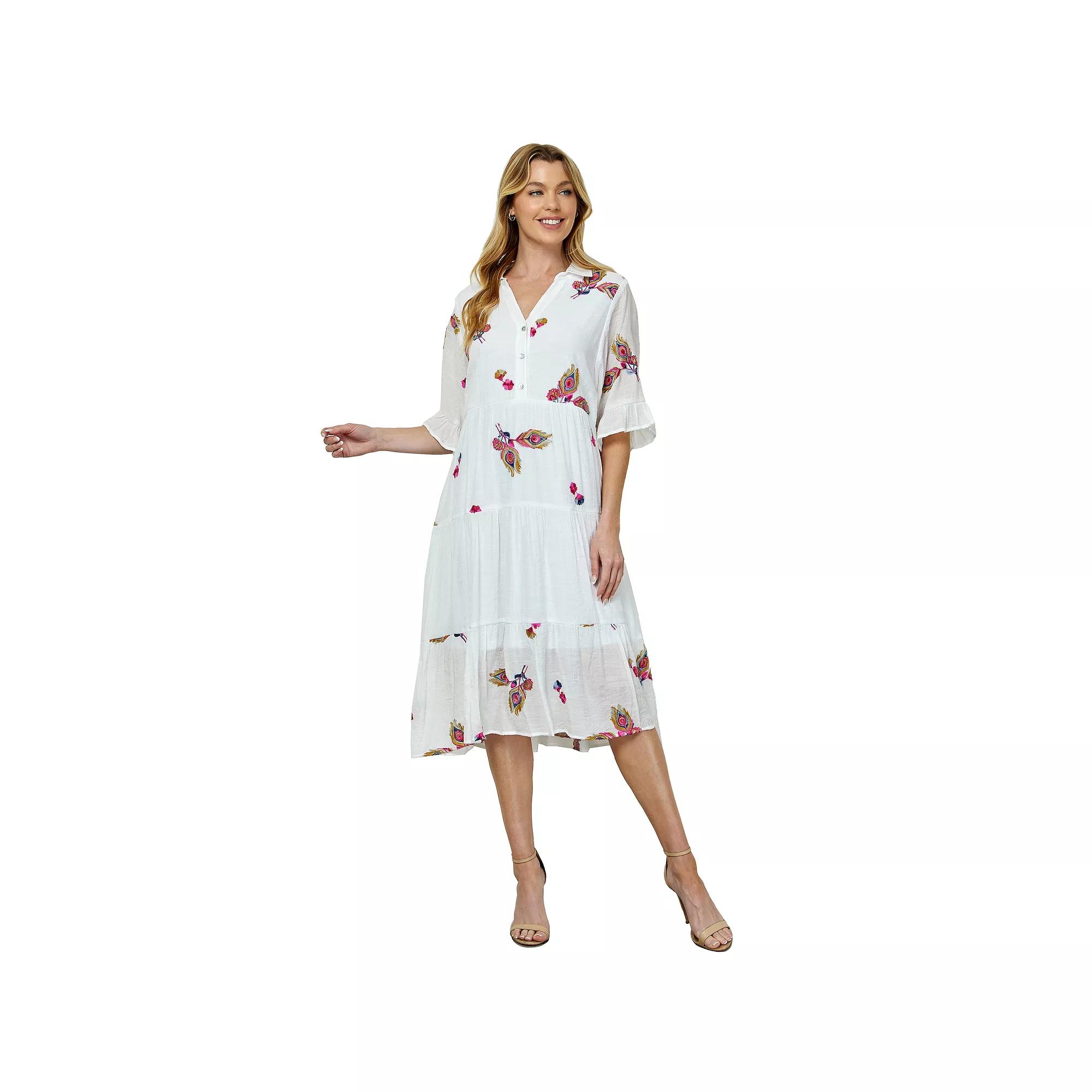 Women's Figueroa & Flower Embroidered Babydoll Peasant Dress, Size: Medium, White Team Product Image