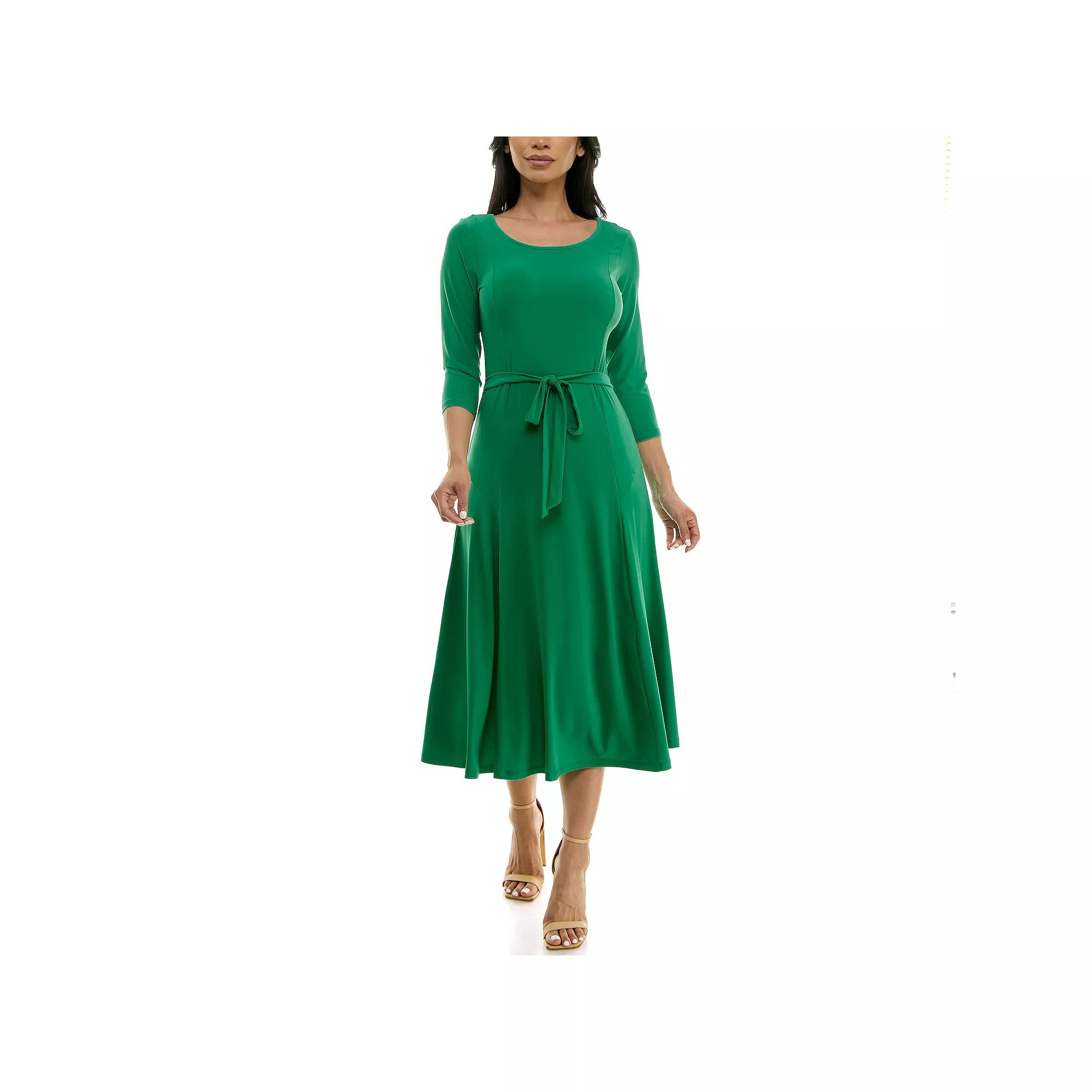 Women's Nina Leonard Sylvia Midi Dress with Sash,  Product Image