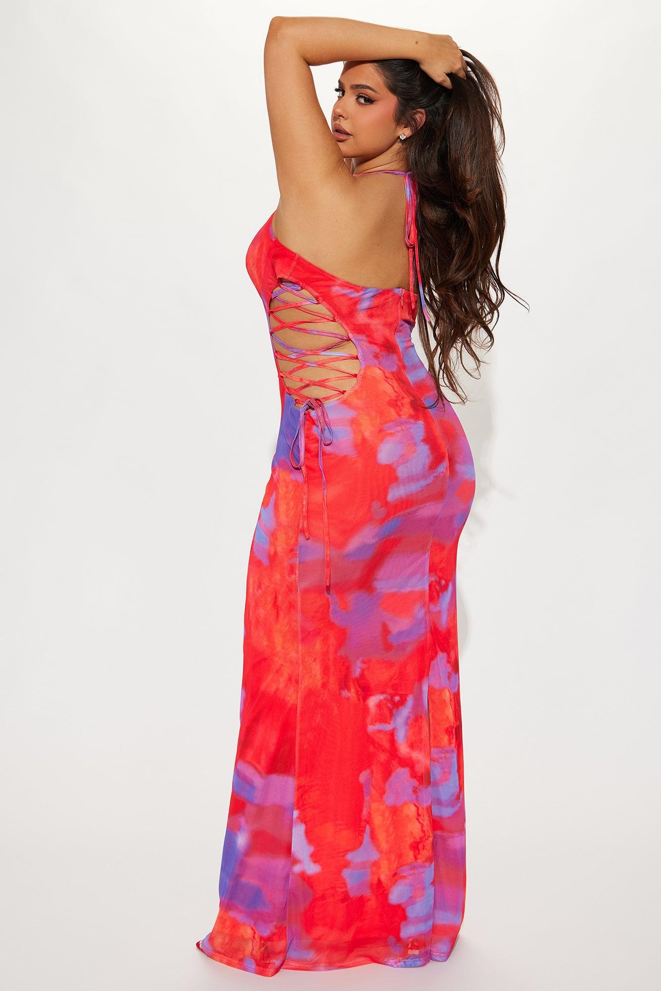 Emma Printed Cut Out Maxi Dress - Red/combo Product Image