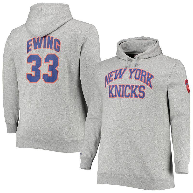 Men's Mitchell & Ness Patrick Ewing Heathered Gray New York Knicks Big & Tall Name & Number Pullover Hoodie, Size: 4XB, Grey Product Image