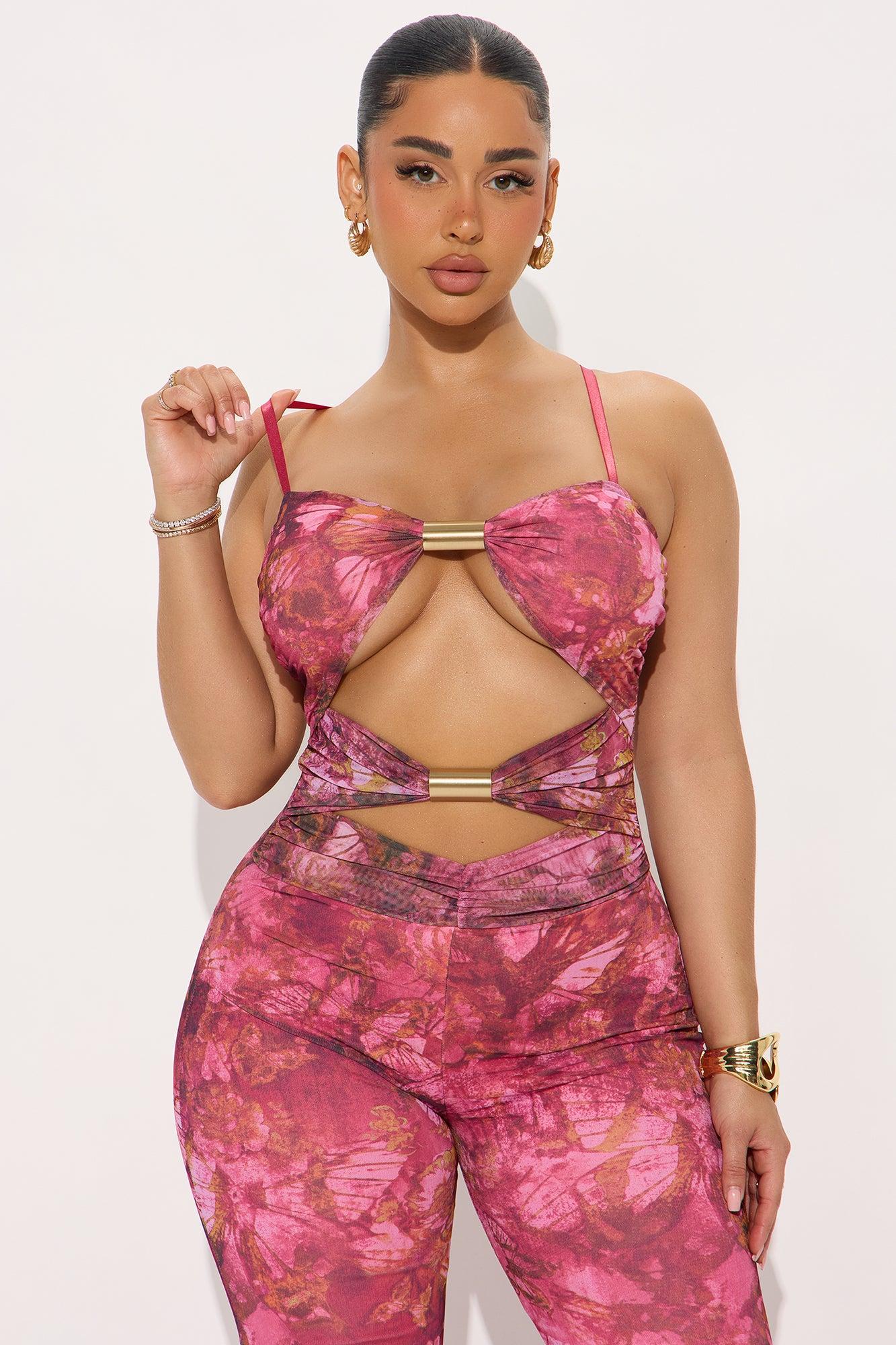 Racquel Butterflies Mesh Jumpsuit - Fuchsia Product Image