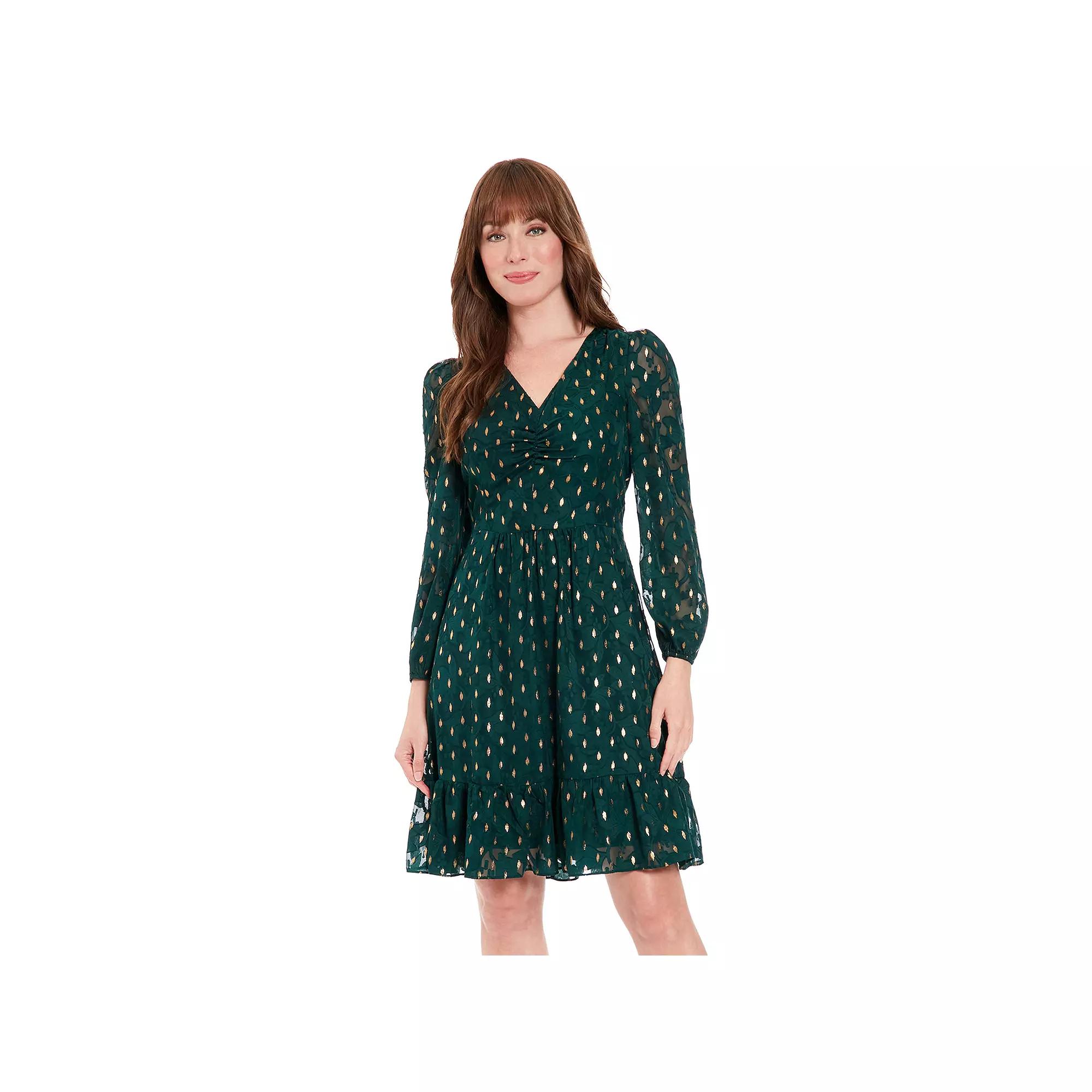 Women's London Times V-Neck Bishop-Sleeve Tiered Dress,  Product Image