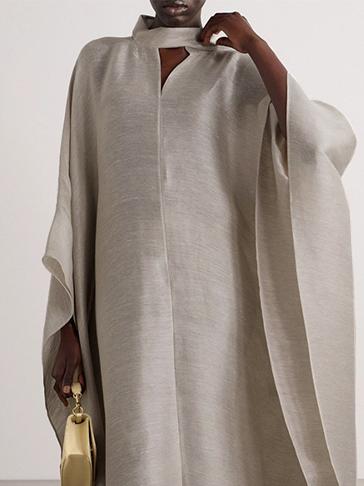 Batwing Sleeves Loose Solid Color Stand Collar Maxi Dresses Product Image