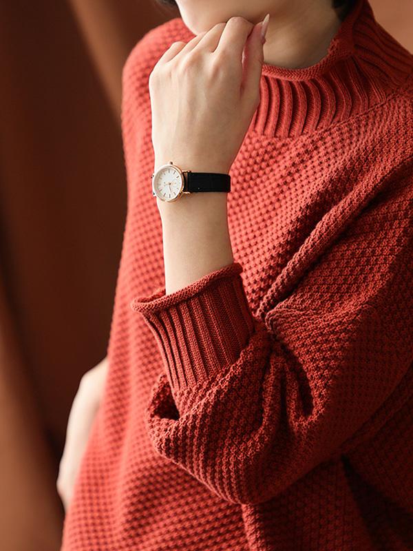 Casual Loose Long Sleeves Solid Color High-Neck Sweater Tops Product Image