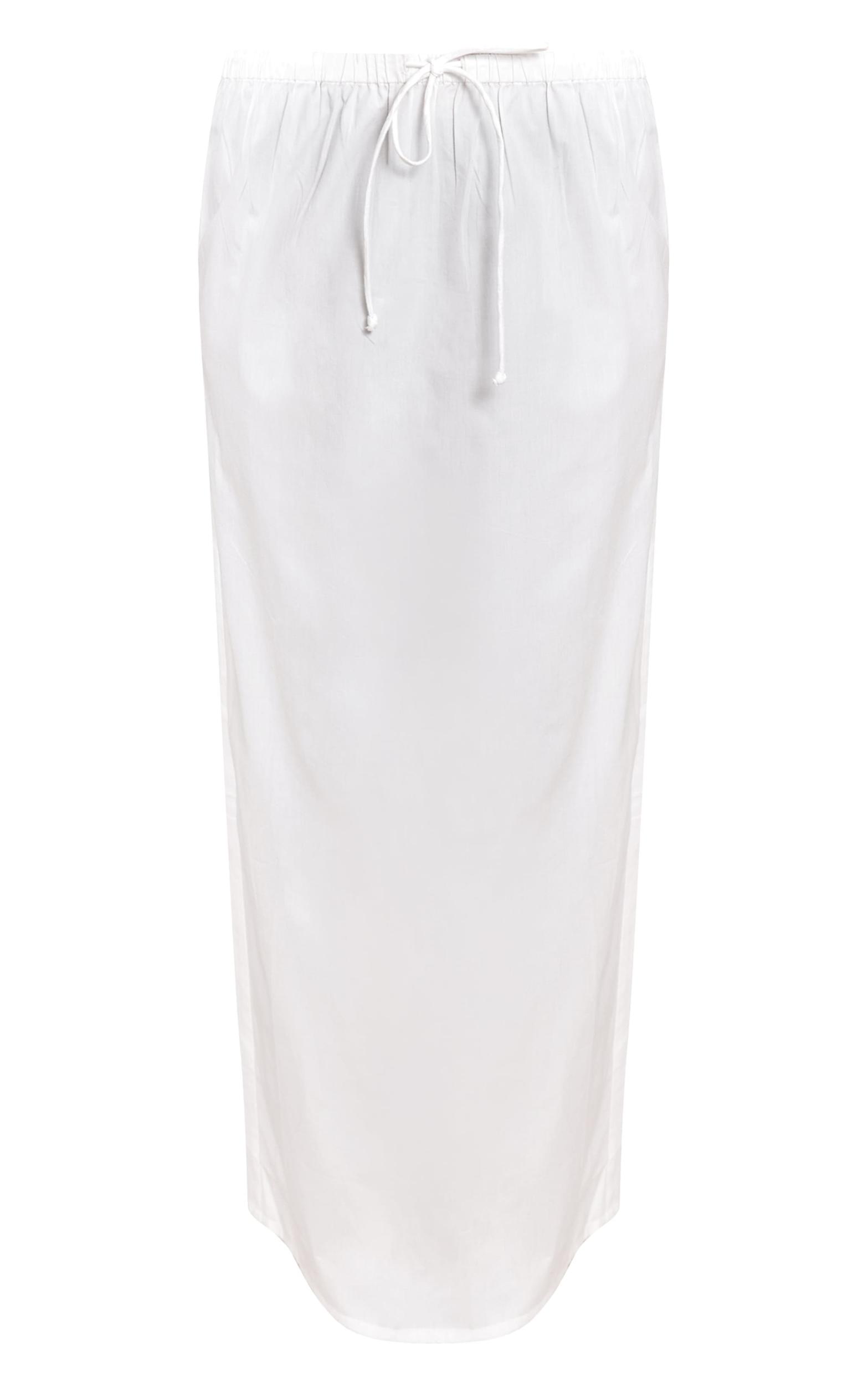 White Cotton Drawstring Tie Maxi Skirt Product Image