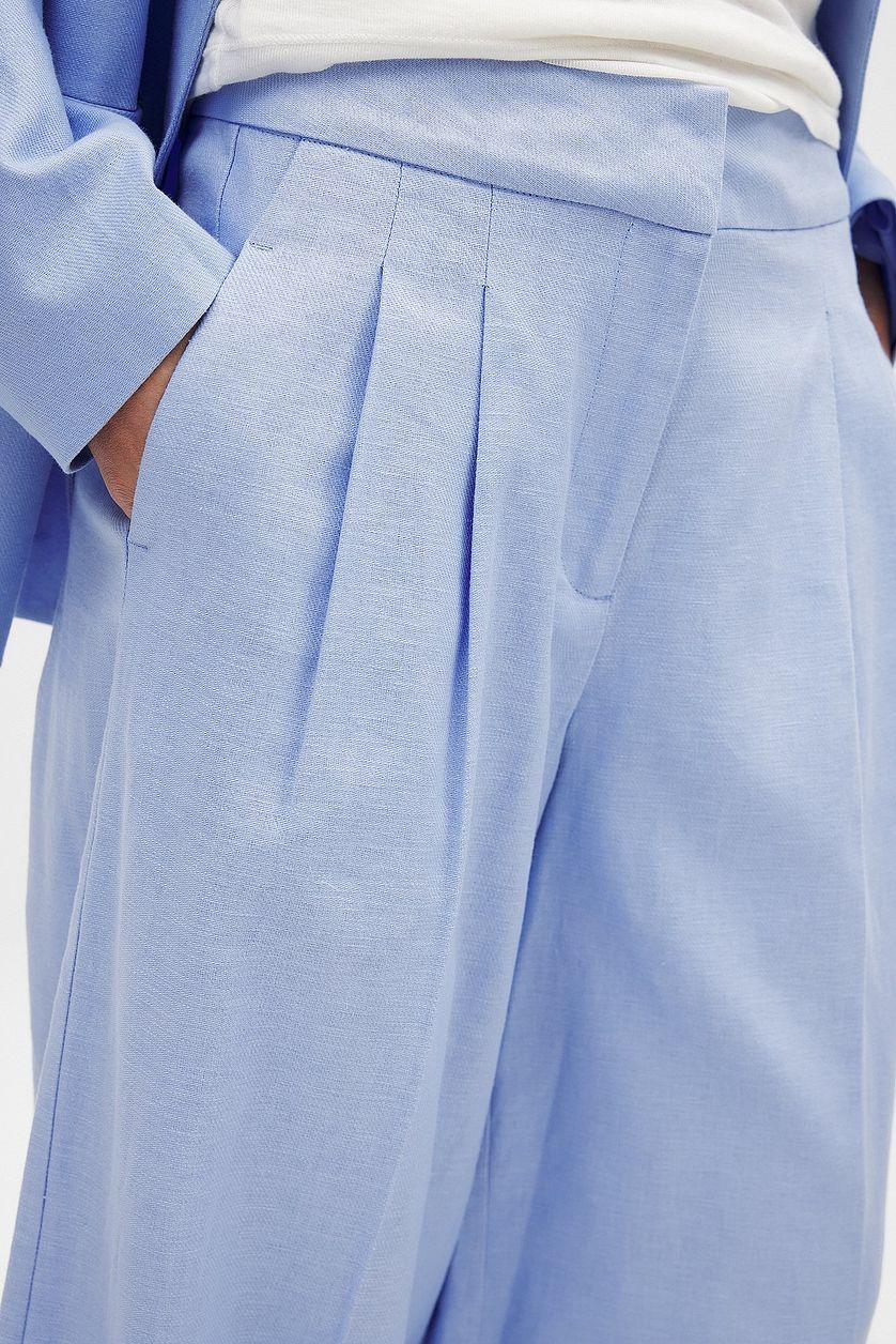 Linen Blend Wide Mid Waist Pants Product Image