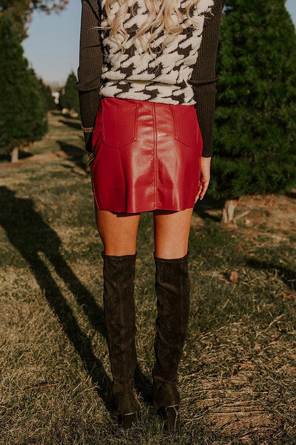 Roman Holiday Faux Leather Skirt in Crimson Product Image