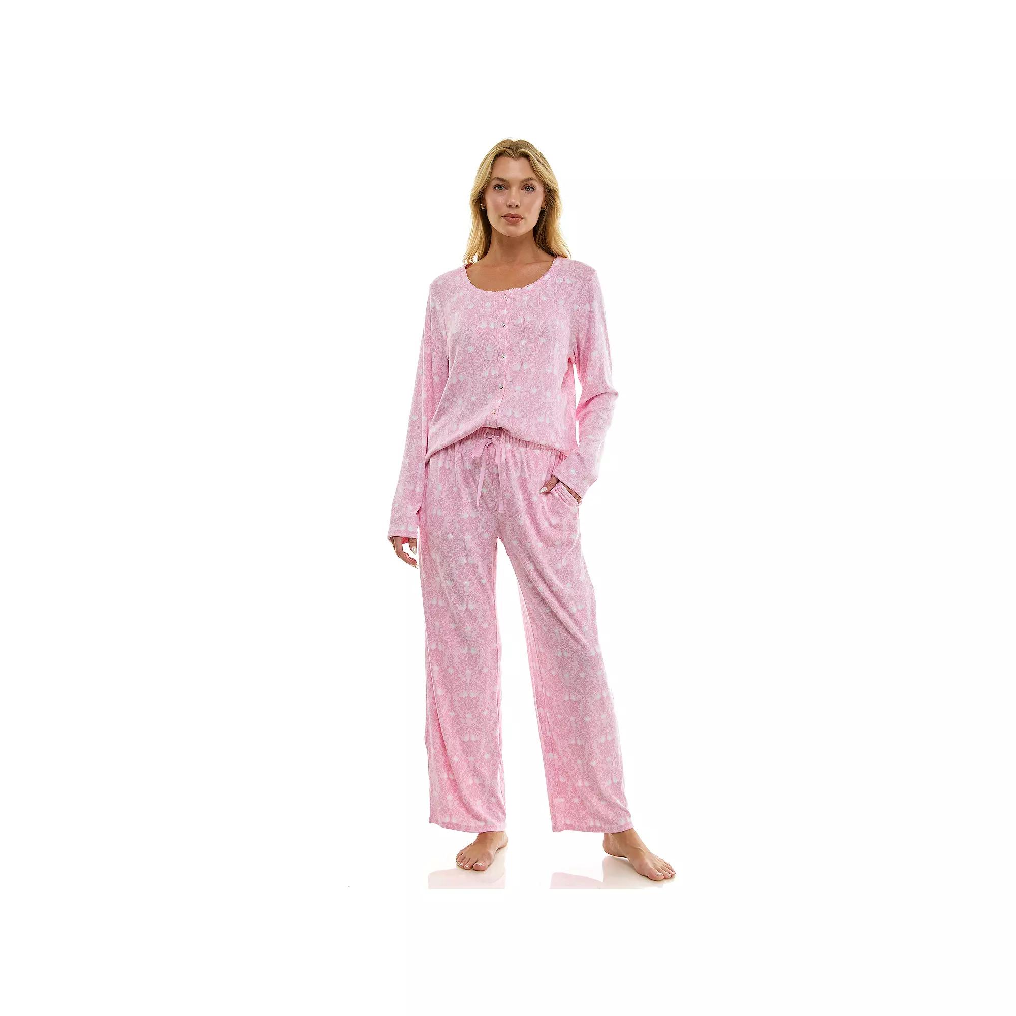 Women's Croft & Barrow® Valentine's Day Henley Long Sleeve Pajama Top & Pajama Pants Set,  Product Image