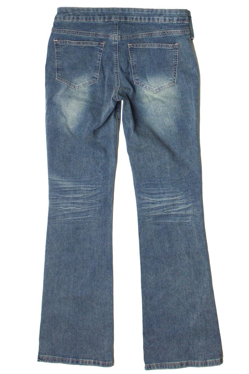 Grunge Wash Belted Flare Jeans Product Image