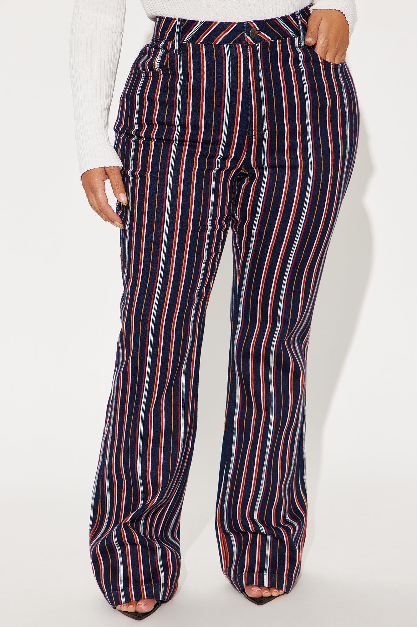 On My Game Striped Stretch Flare Jeans - Black/combo Product Image