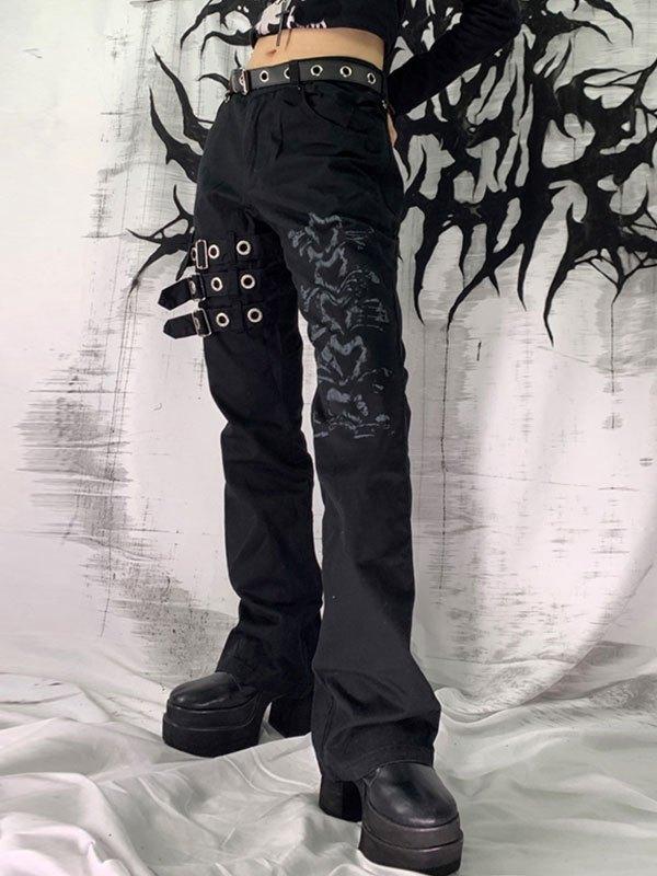 Buckle Strap Detail Printed Cargo Jeans Product Image