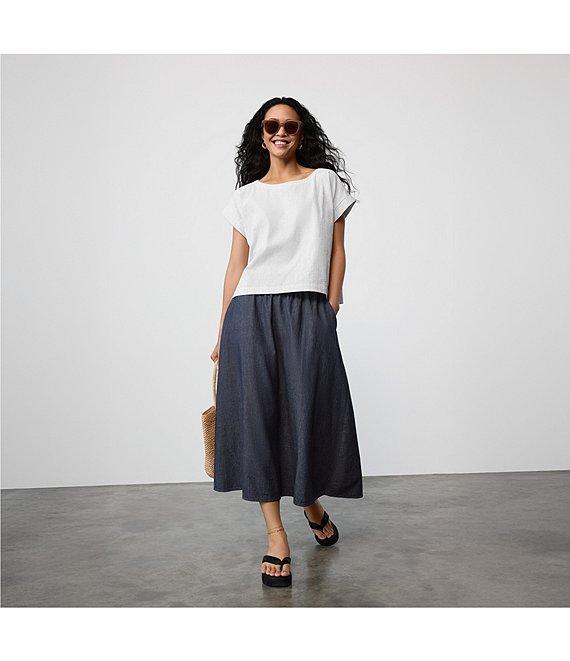 Eileen Fisher Organic Cotton Twill Elastic Waits A-Line Midi Skirt Product Image
