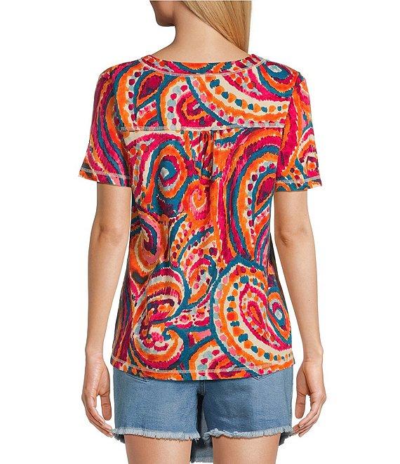 Westbound Paisley Overlay Short Sleeve V-Neck Top Product Image