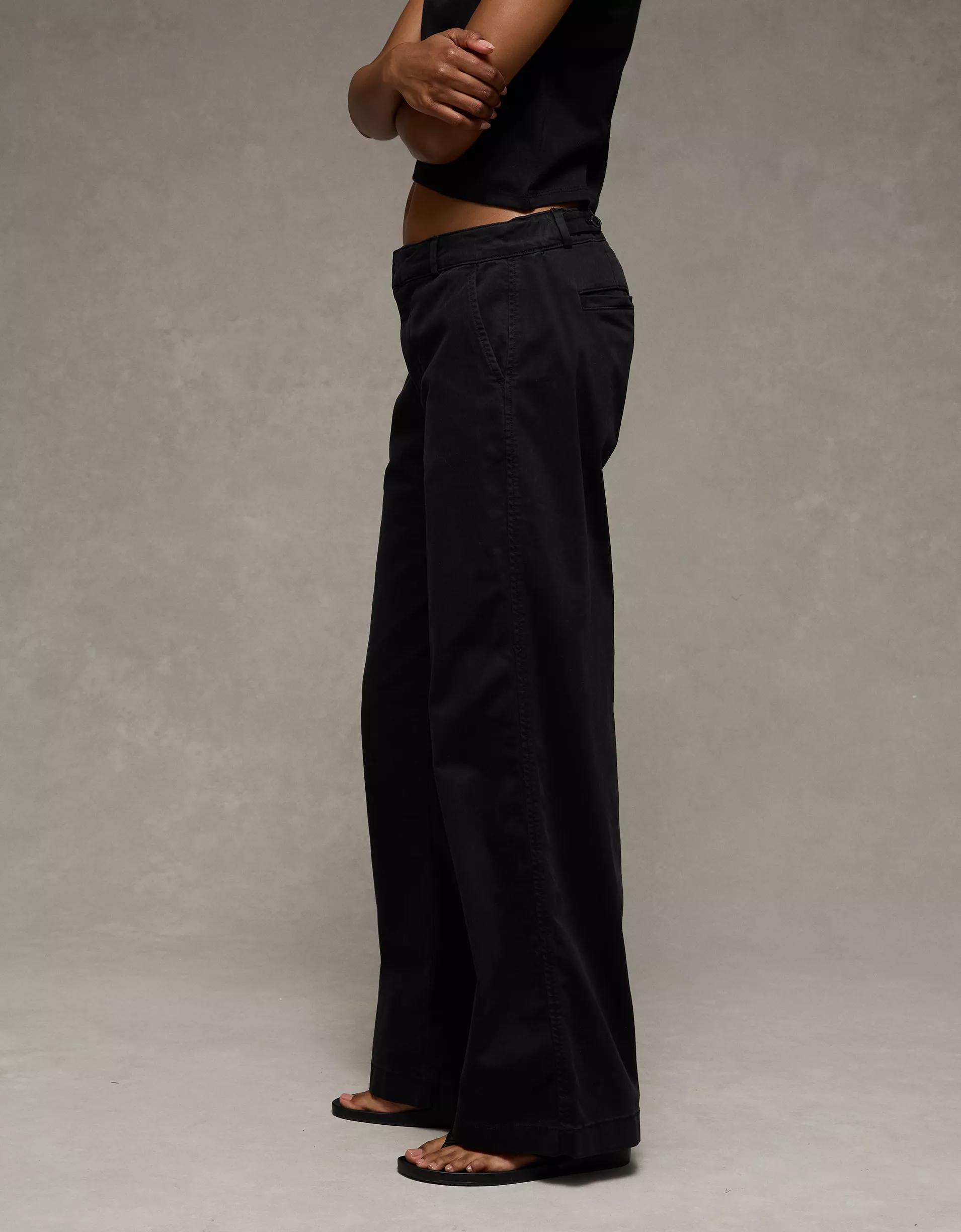 AE Stretch Low-Rise Wide-Leg Khaki Pant Product Image