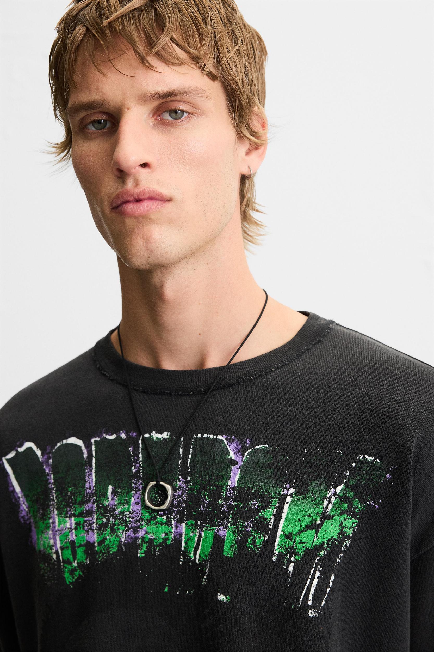 WASHED PRINT KNIT T-SHIRT Product Image