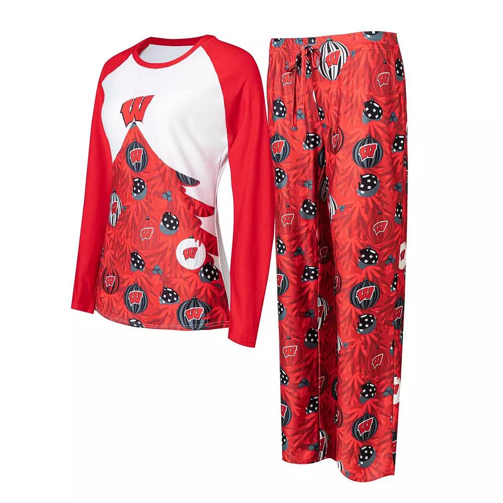 Women's Concepts Sport Red Wisconsin Badgers Tinsel Ugly Sweater Long Sleeve T-Shirt & Pants Sleep Set,  Product Image