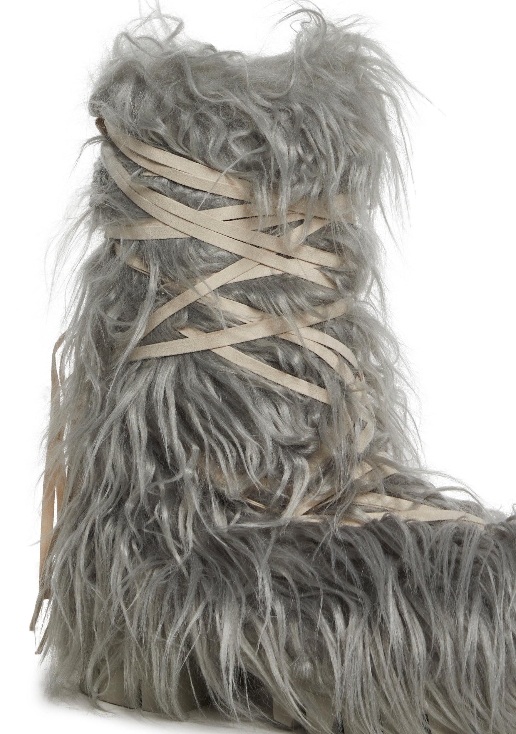 Shaggy Faux Fur Faux Suede Wrap Around Platform Boots Darker Wavs - Gray Product Image