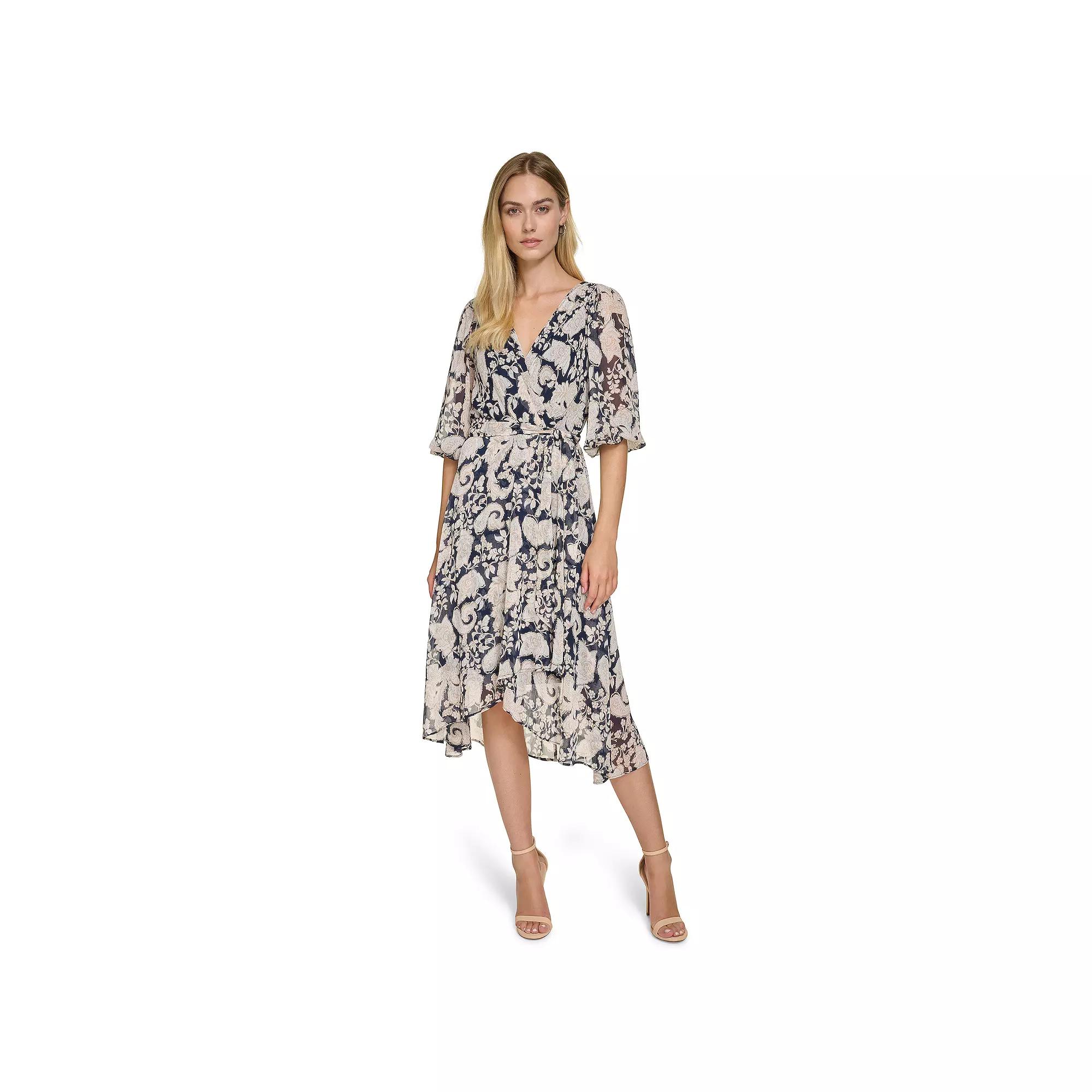 Women's Harper Rose 3/4-Sleeve Belted Wrap Midi Dress, Size: 8, Neutral Floral Product Image