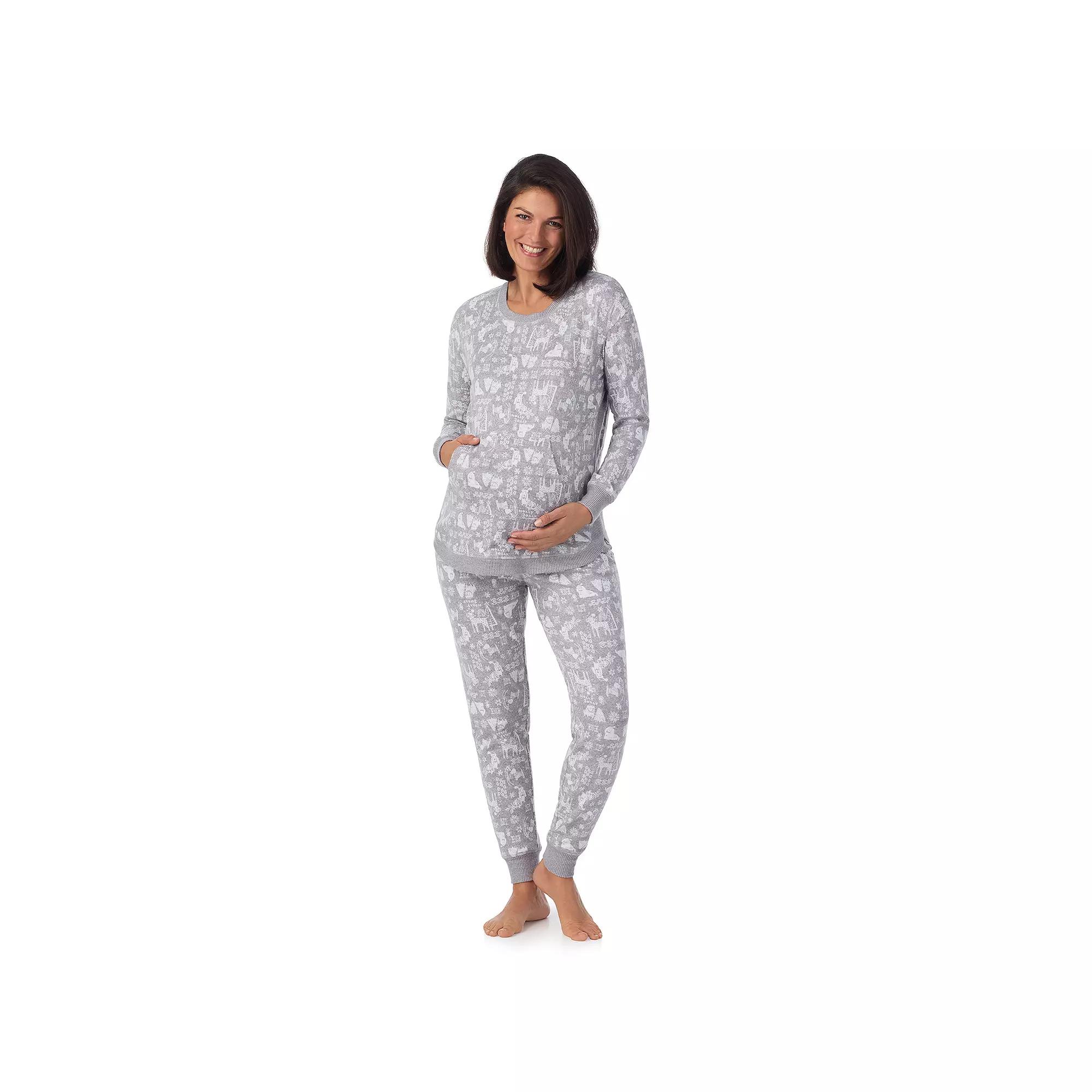 Maternity Cuddl Duds® Sweater Knit Crewneck Pajama Top & Pajama Bottoms Set, Women's, Size: XXL-MAT, Grey Grey Dogs Product Image
