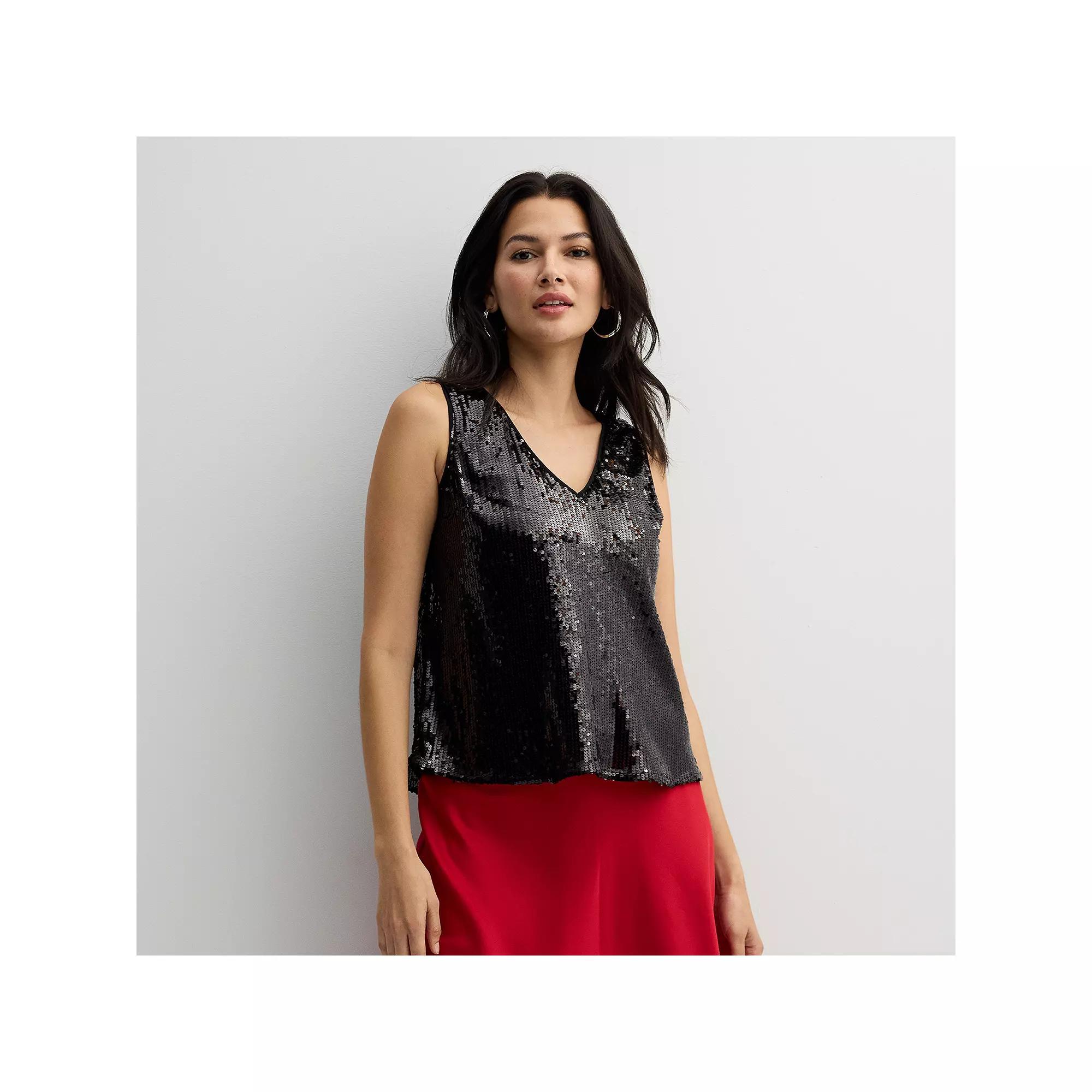 Women's Petite Nine West V-Neck Tank Top, Size: XL Petite, Black Sequin Product Image